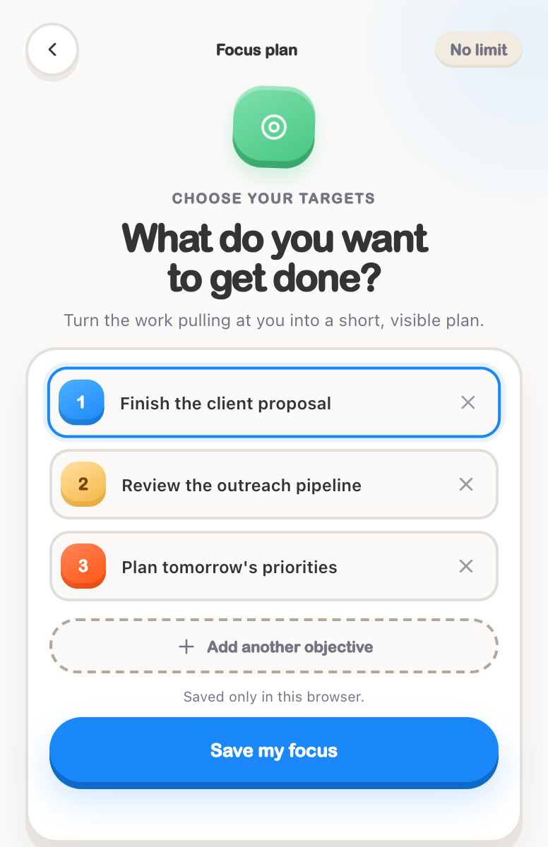 Focus Plan objective editor